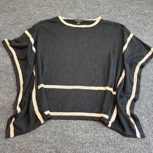 August Silk Poncho Sweater Women M Dark Gray Tan Colorblock Knit Cape Pullover